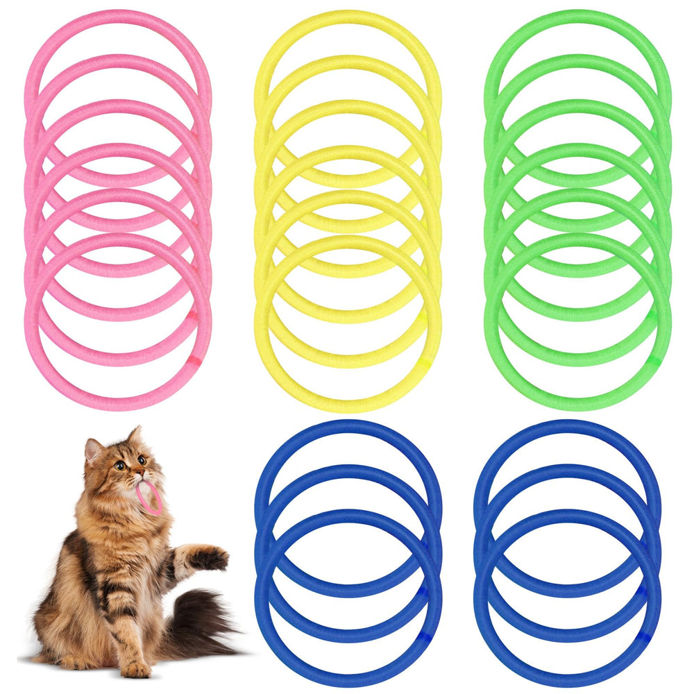 AKAIXI 24 pcs cat toys box showing colorful bands for interactive play.