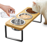 AKAOLA elevated cat bowls tilted 10 degrees for comfortable dining and reduced spills.
