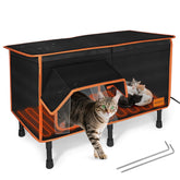 AKAOLA heated outdoor cat house waterproof tarpaulin exterior provides a dry shelter in harsh weather.
