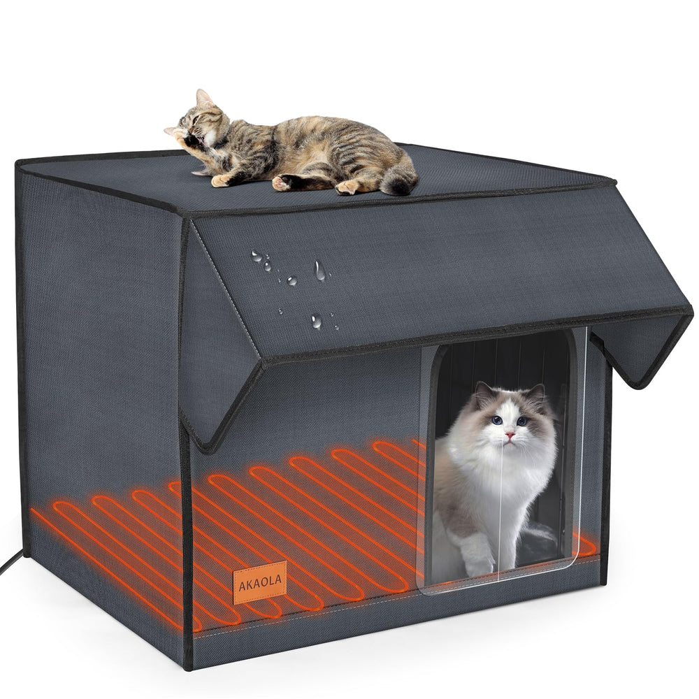 AKAOLA Large Heated Cat House outdoor weatherproof shows rugged year-round shelter for outdoor cats.