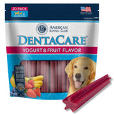 American Kennel Club Dentacare Yogurt & Fruit Flavor treats show the 5-star X-shape design for cleaning teeth