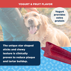 American Kennel Club Dentacare Yogurt & Fruit Flavor pack of treats supports daily oral care during chew time