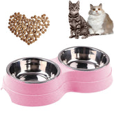 AKEISHE Double Cat Food Bowl pink side view shows detachable bowls for easy cleaning