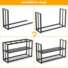 Akenow 55-75 gallon fish tank stand assembly steps image conveys easy setup.