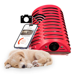 Akoma Hound Heater with Wi-Fi video view for remote pet monitoring.