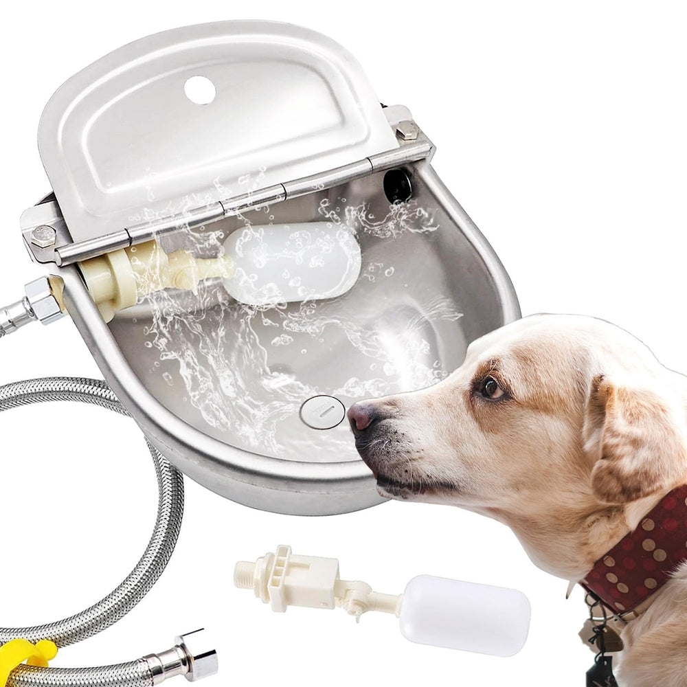 AKUATUZ automatic water bowl front view with durable stainless steel for long-lasting hydration