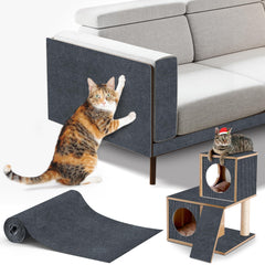 ALEIFLE cat scratching mat adhesive-back closeup on dark grey surface protects furniture