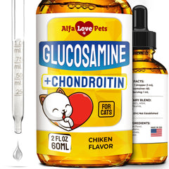 Alfa Love Pets cat joint supplement bottle aids easy daily dosing for hip support.