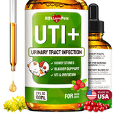 Alfa Love Pets uti-treat-bottle shows a urinary support supplement that may balance urination in pets.