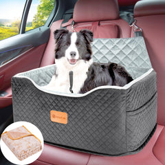 AlfaTok memory foam booster seat back seat view for medium dogs improves comfort and safety.