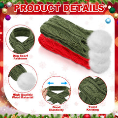 Aliceset dog christmas knitted scarf with pom-poms sparkles on holiday photos.