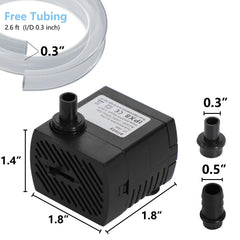 Alizzy 95GPH pump tubing connection shows easy setup for hydroponics and small aquariums.