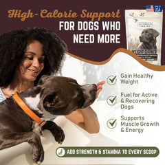 All American Canine Weight Gainer serving scoop demonstrates easy feeding and quick mixing into meals.