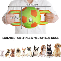 ALL FOR PAWS dog ball handles-tug action shows easy grip for safe, interactive tug-of-war.