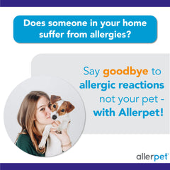 Allerpet applicator mitt close-up emphasizes soothing grooming without rinsing.