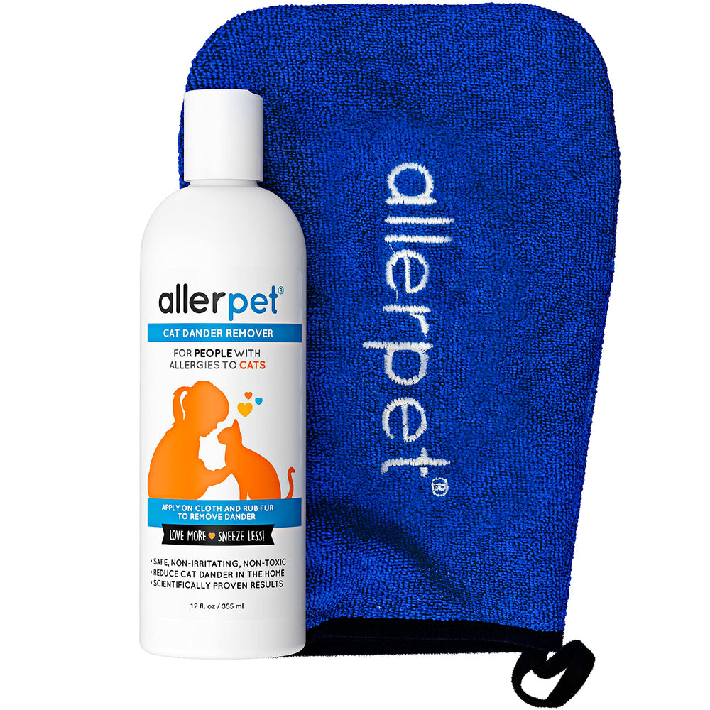 Allerpet Cat Dander Remover applicator mitt for gentle fur treatment and dander reduction.