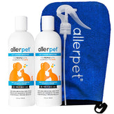 Allerpet cat dander remover bottle in a two-pack for easy allergy control.