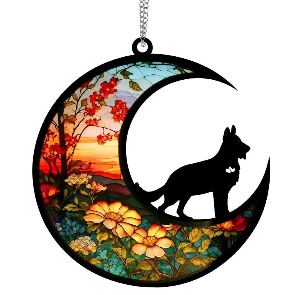 Allhercom suncatcher German Shepherd 6inch glistens in sunlight for memory display.
