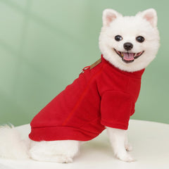Allroaring soft fleece dog sweater back view reveals a cozy red coat.