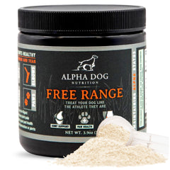 Alpha Dog Nutrition Free Range Joint Powder bottle provides premium joint support for active dogs.