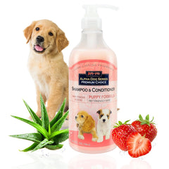 Alpha Dog Series Puppy Shampoo bottle front showing tear-free gentle cleansing for puppies
