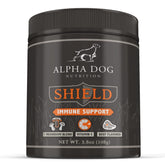 Alpha Dog Shield bottle front promotes immune support for dogs.