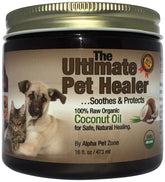 ALPHA PET ZONE Coconut Oil on dog's coat for shine and hydration.