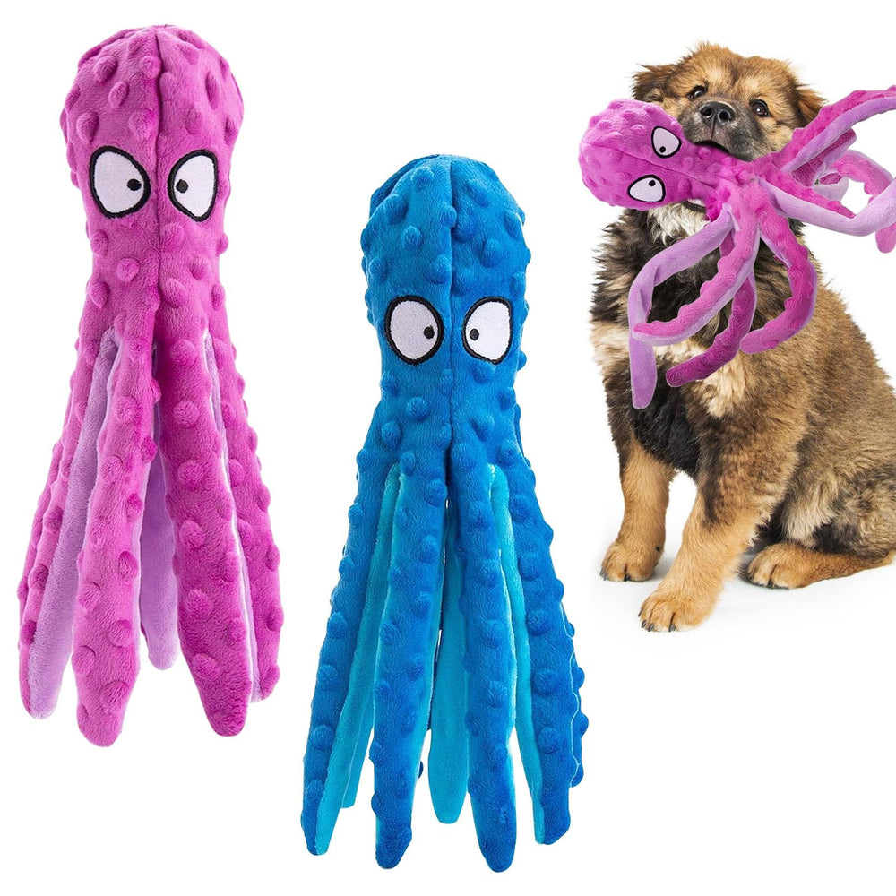 Alphatool squeaky octopus blue toy for fetch and interactive play.