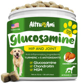 Altru-Ami dog glucosamine bottle label signals joint support for aging dogs