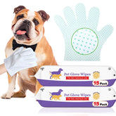 ALWZ-RDY dog cleaning gloves wipes paw close-up for thorough dirt lifting and deodorizing.