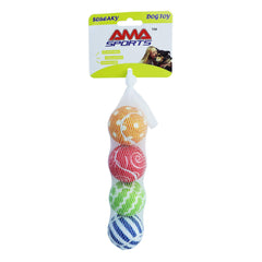 AMA SPORT squeaky tennis balls in a 4-pack 2.0 inch with bold colors for easy visibility in grass