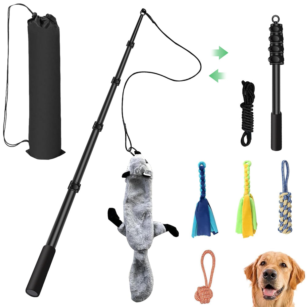 AmaCielo Flirt Pole shows durable aluminum construction for long-lasting dog play sessions.