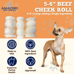 Amazing Dog Treats beef cheek roll close-up shows dense texture for a strong chew