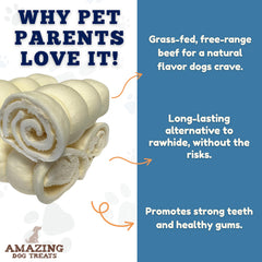Amazing Dog Treats beef cheek roll dog enjoying savory chew