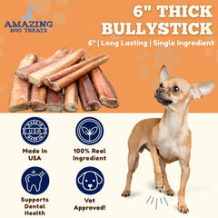 Amazing Dog Treats bully sticks 6-inch top view shows natural texture and single-ingredient goodness.