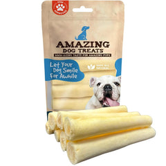 Amazing Dog Treats cow tail 6in thick pack for long-lasting chews.
