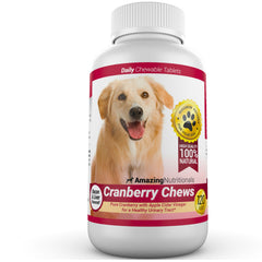 Amazing Nutritionals Amazing Cranberry for Dogs chews bottle view for easy daily urinary support.