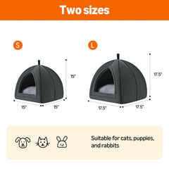 Amazon Basics cat cave bed removable washable cushion makes quick cleaning after playtime easy.
