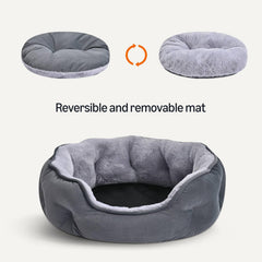 Amazon Basics round dog bed gray inner cushion showcases high-loft comfort.