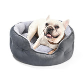 Amazon Basics round dog bed soft plush cushion offers cozy lounging for pets.