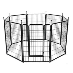 Amazon Basics dog playpen panel-assembly with tool-free connectors in action.