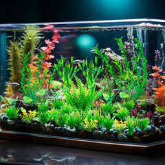 Ameliade aquarium artificial green plants planted in gravel base for stable setup