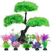 Ameliade aquarium artificial plants green set provides natural-looking cover for fish