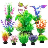 Ameliade fish tank decorations with 11-piece plastic grass plants for natural-looking habitat