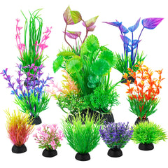 Ameliade fish tank decorations with 11-piece plastic grass plants for natural-looking habitat