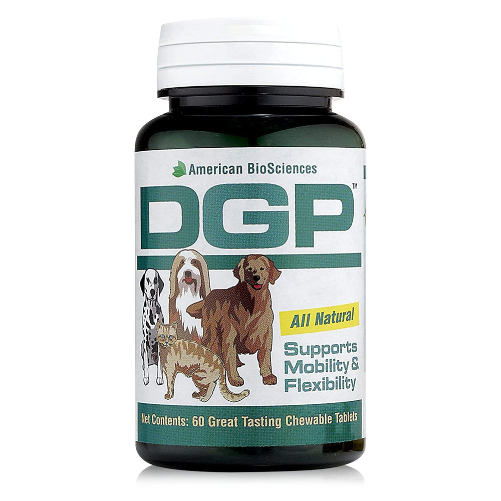 American BioSciences DGP chewable tablets bottle for dog joint support.