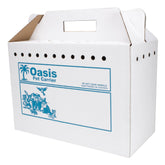 American Health Service disposable cardboard pet carrier assembled for quick, secure transport.