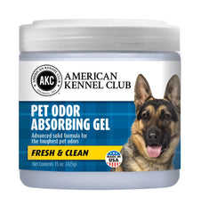 American Kennel Club SMELLS BEGONE jar closeup highlighting pleasant, long-lasting scent.
