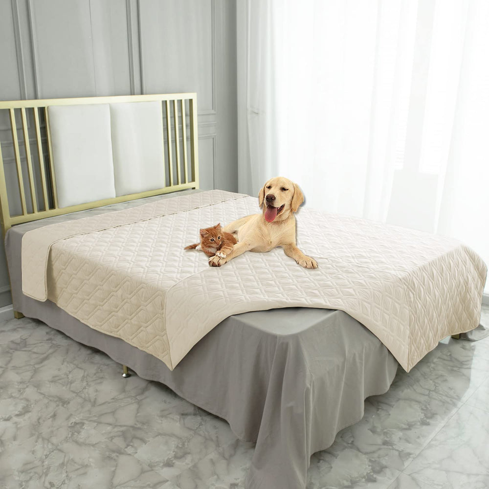 Ameritex waterproof blanket on sofa shows spill protection with reversible design.