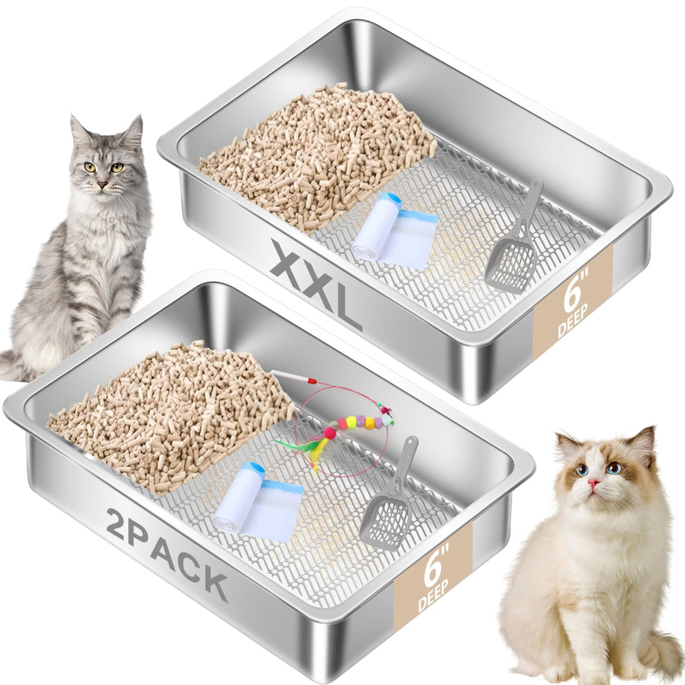 Amibud stainless steel sifting litter box front view shows durable XL design